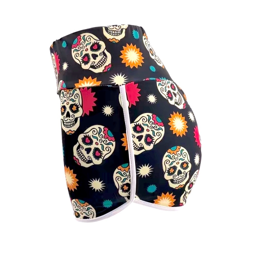 NWT 💀 BLACK MULTI-COLOR SUGAR SKULL HIGH WAIST STRETCH SHORTS Women’s S - Picture 4 of 6